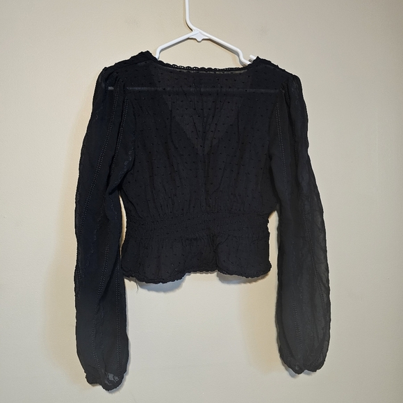 Urban Outfitters Women's Size Small Cropped V-Neck Peplum Top in Black - Picture 5 of 6